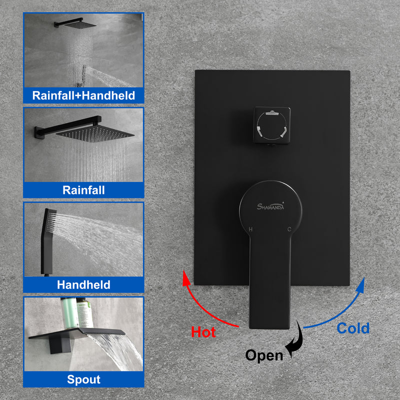 SHAMANDA Shower Set 10 Inch Shower Fixture with Handheld Spray 3-Function Wall Mount