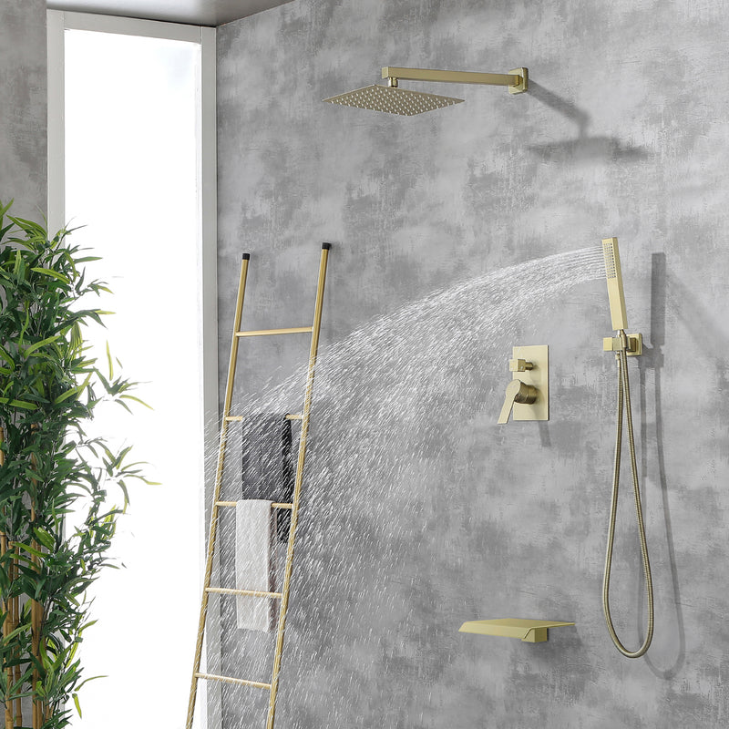 SHAMANDA Shower Set 10 Inch Shower Fixture with Handheld Spray 3-Function Wall Mount