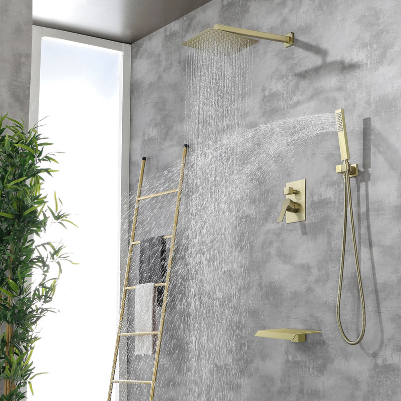 SHAMANDA Shower Set 10 Inch Shower Fixture with Handheld Spray 3-Function Wall Mount