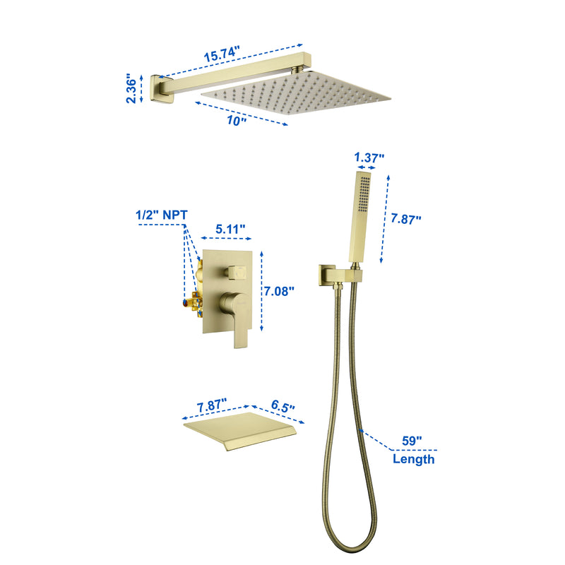 SHAMANDA Shower Set 10 Inch Shower Fixture with Handheld Spray 3-Function Wall Mount