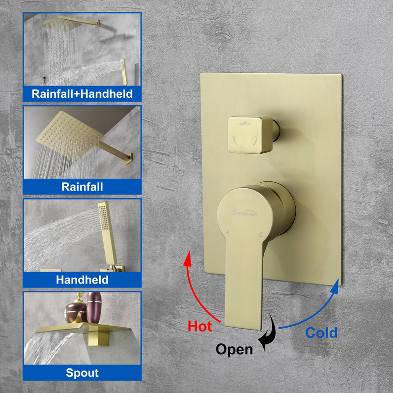 SHAMANDA Shower Set 10 Inch Shower Fixture with Handheld Spray 3-Function Wall Mount