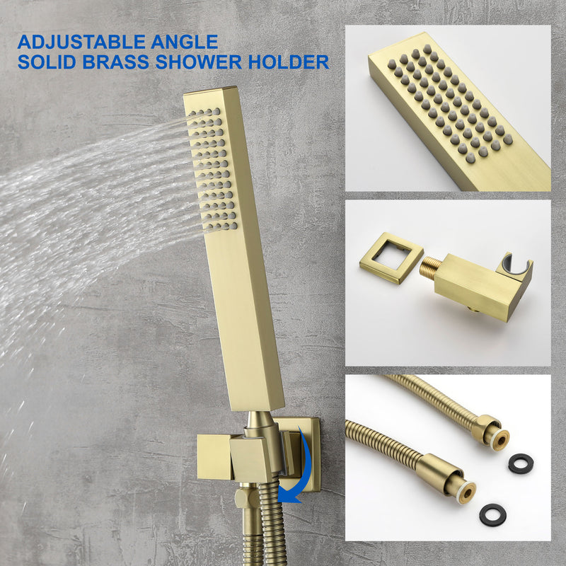 12 Inch Black Shower System Faucet 3-Function Waterfall Tub Complete with Matte Spout Set Square Luxury Wall Mount Rain Mixer