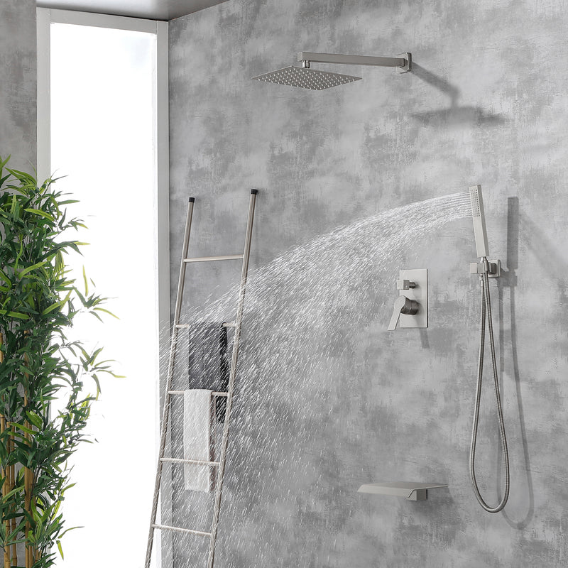 SHAMANDA Shower Set 10 Inch Shower Fixture with Handheld Spray 3-Function Wall Mount