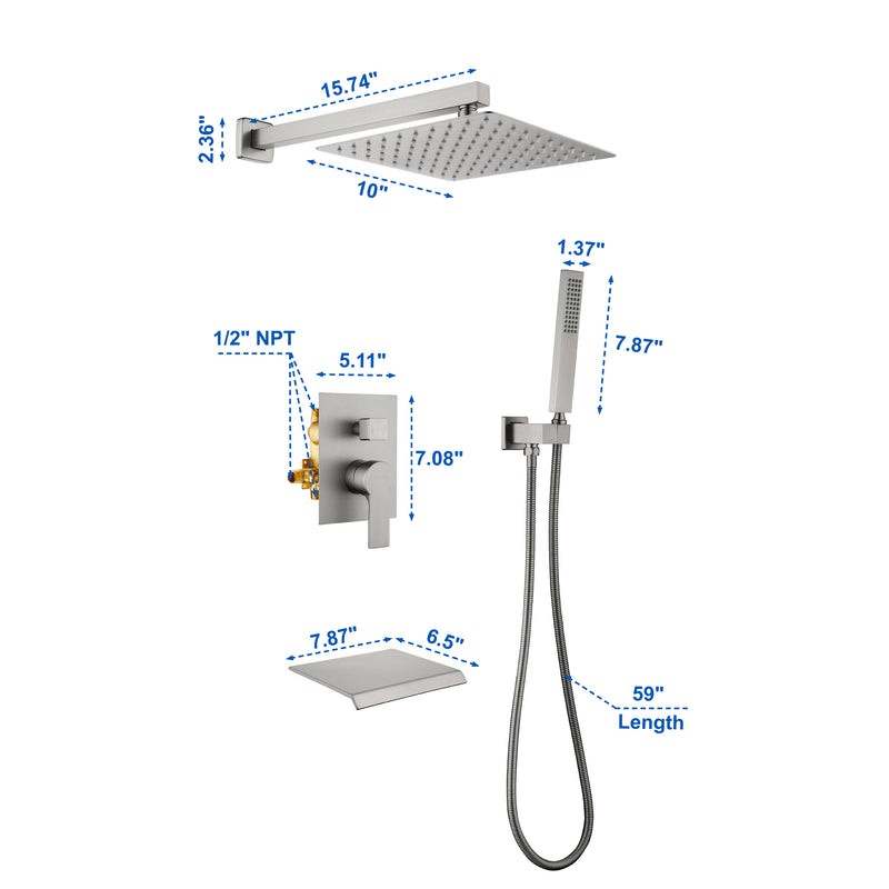 SHAMANDA Shower Set 10 Inch Shower Fixture with Handheld Spray 3-Function Wall Mount
