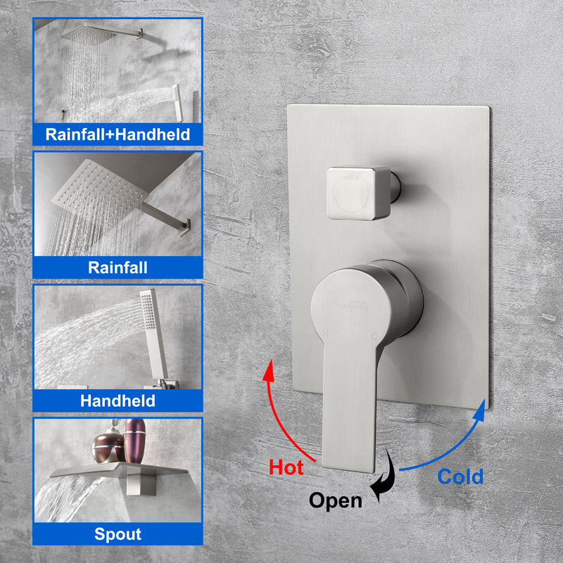 SHAMANDA Shower Set 10 Inch Shower Fixture with Handheld Spray 3-Function Wall Mount