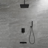 Ceiling Mount 10 Inch Black Shower System Faucet Waterfall Tub Complete with Matte Spout Set Square Luxury Rain Mixer Pressure Balancing 3-Function