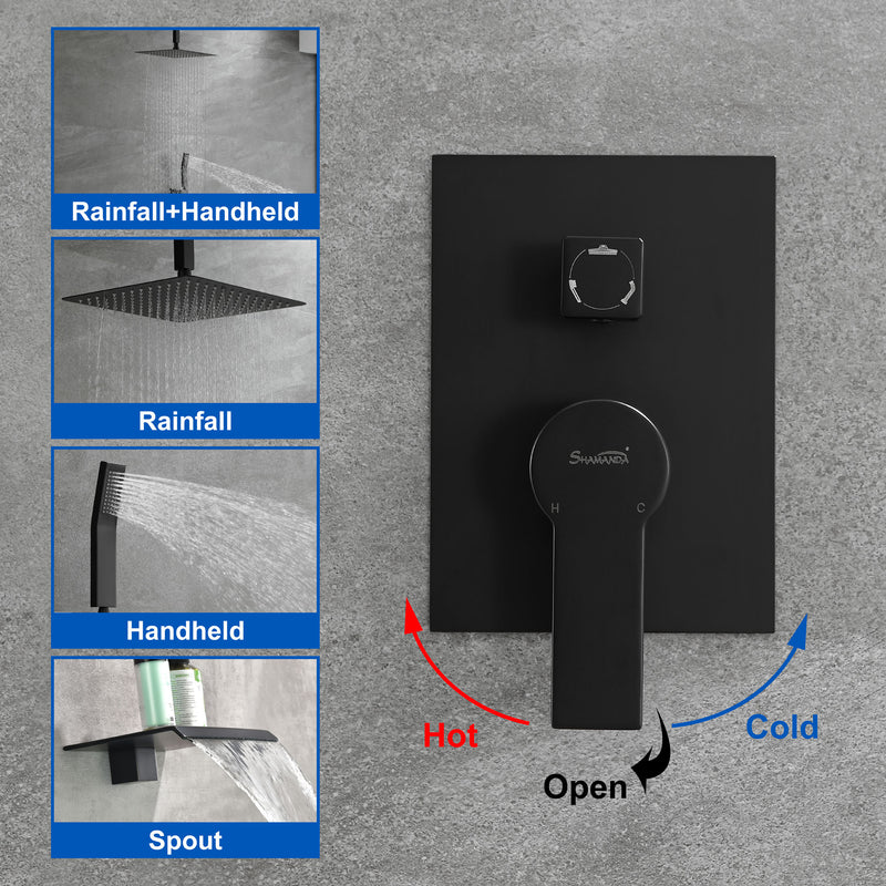 Shower System 12 Inch Rain Shower Head Ceiling Mount with Handheld Spray Luxury High Pressure Shower Combo Set