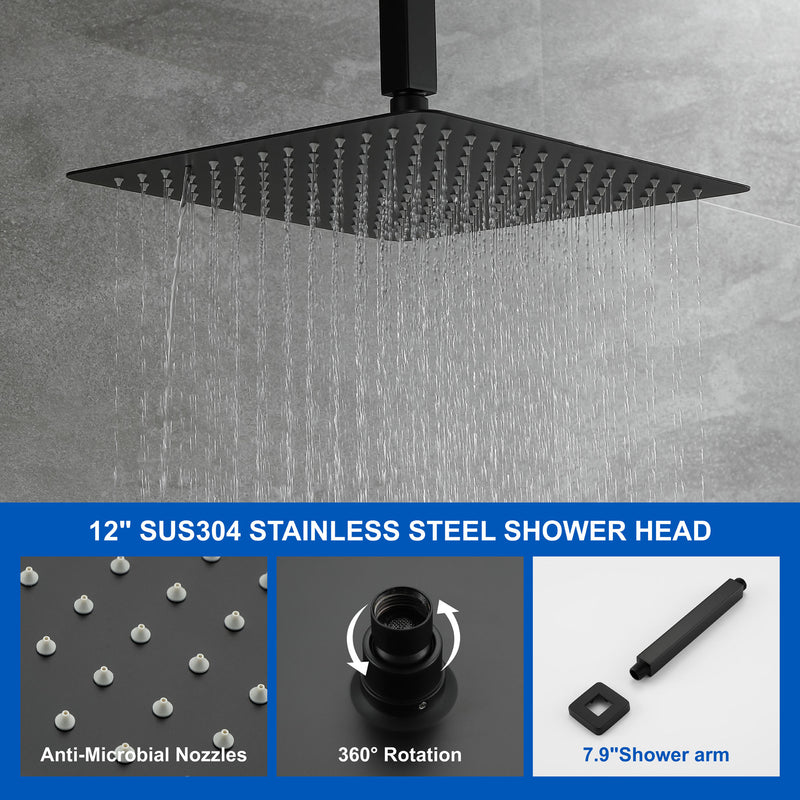 Shower System 12 Inch Rain Shower Head Ceiling Mount with Handheld Spray Luxury High Pressure Shower Combo Set