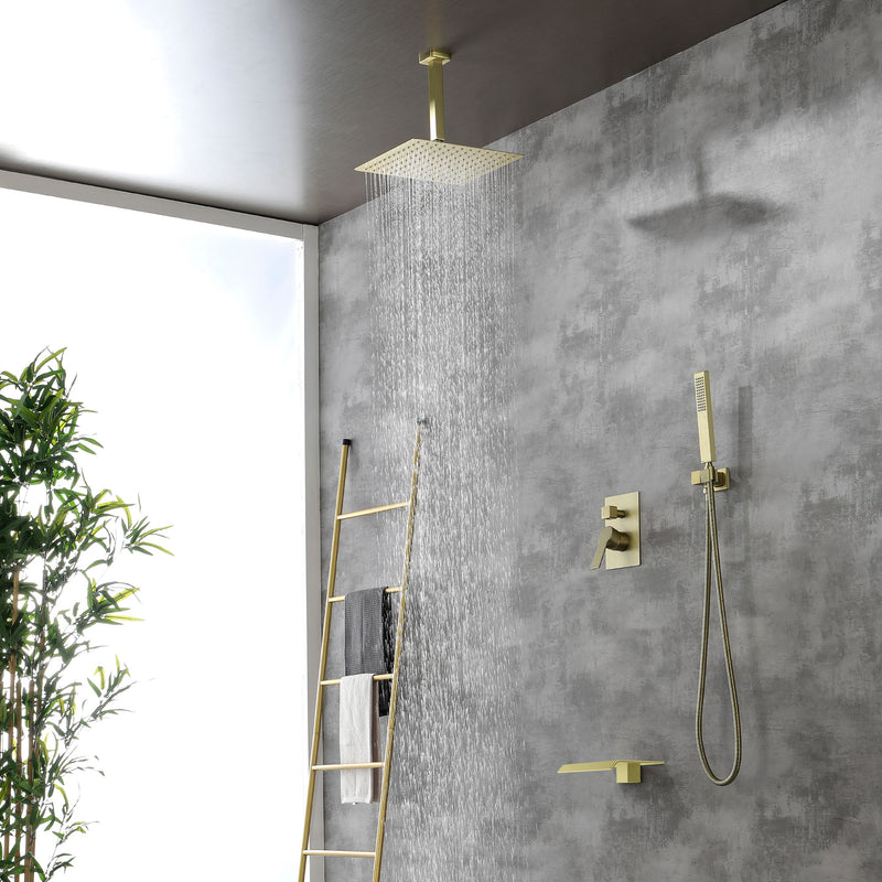 Shower System 12 Inch Rain Shower Head Ceiling Mount with Handheld Spray Luxury High Pressure Shower Combo Set