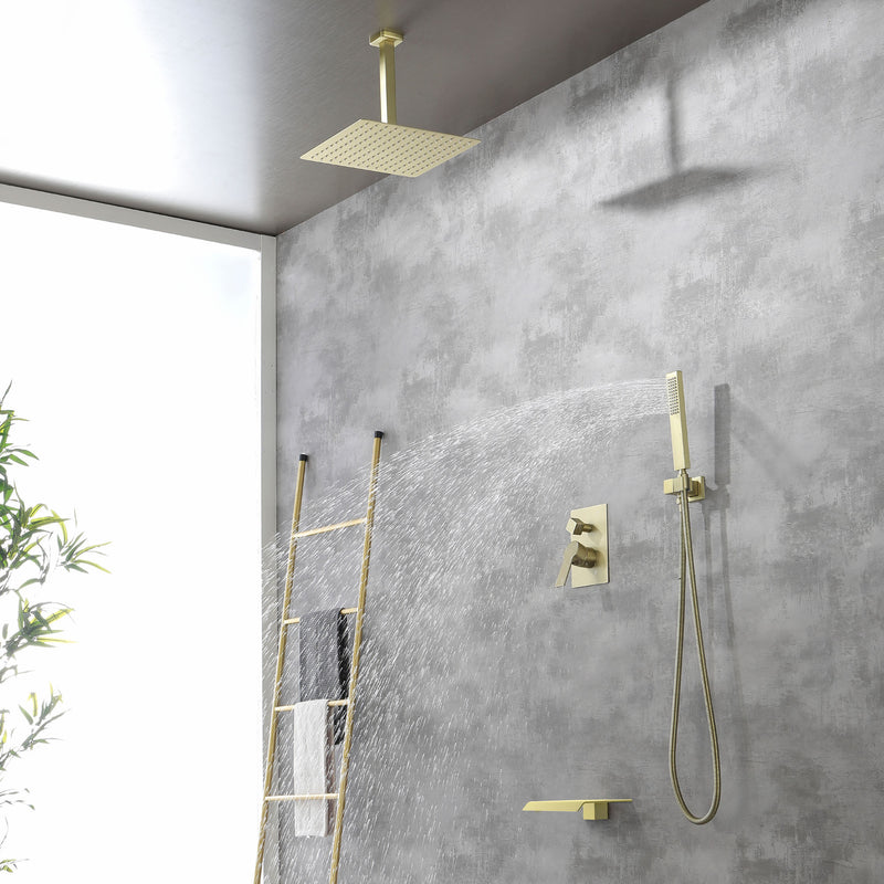 Shower System 12 Inch Rain Shower Head Ceiling Mount with Handheld Spray Luxury High Pressure Shower Combo Set