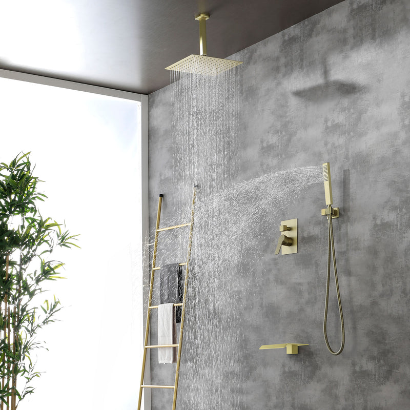 Shower System 12 Inch Rain Shower Head Ceiling Mount with Handheld Spray Luxury High Pressure Shower Combo Set