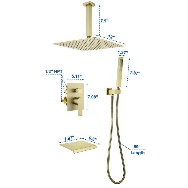Shower System 12 Inch Rain Shower Head Ceiling Mount with Handheld Spray Luxury High Pressure Shower Combo Set