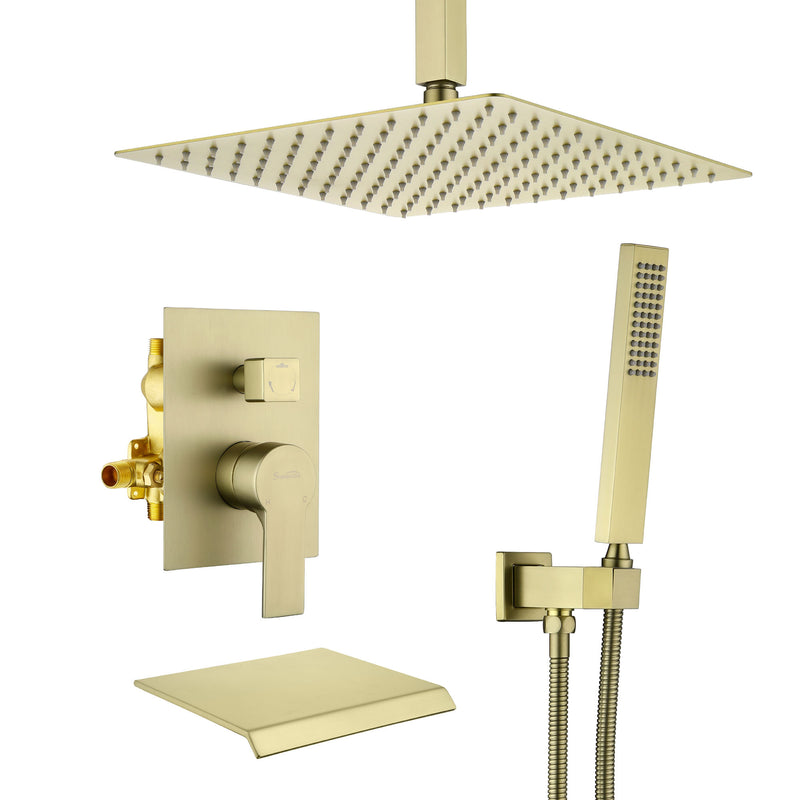 Shower System 12 Inch Rain Shower Head Ceiling Mount with Handheld Spray Luxury High Pressure Shower Combo Set