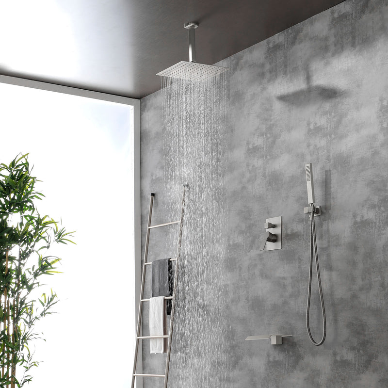 Shower System 12 Inch Rain Shower Head Ceiling Mount with Handheld Spray Luxury High Pressure Shower Combo Set