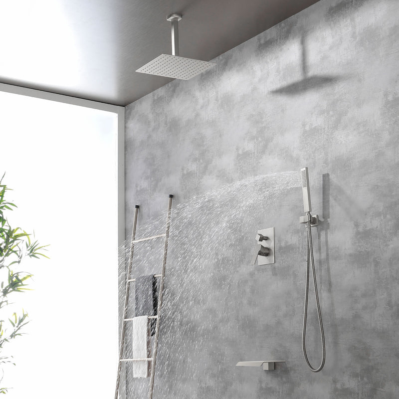 Shower System 12 Inch Rain Shower Head Ceiling Mount with Handheld Spray Luxury High Pressure Shower Combo Set