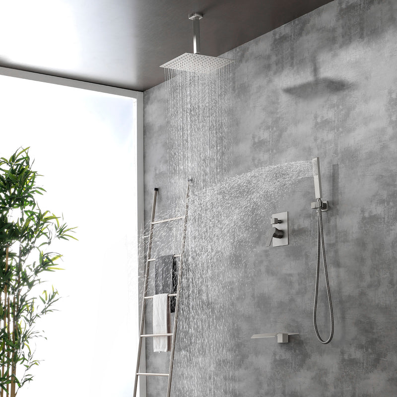 Shower System 12 Inch Rain Shower Head Ceiling Mount with Handheld Spray Luxury High Pressure Shower Combo Set