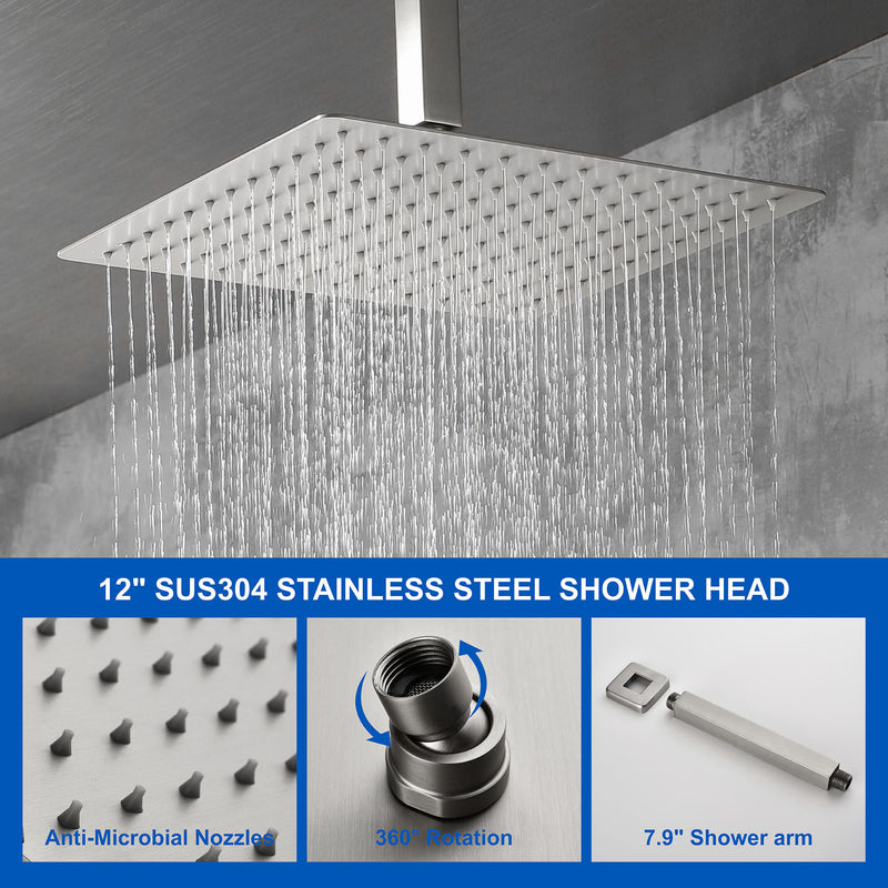 Shower System 12 Inch Rain Shower Head Ceiling Mount with Handheld Spray Luxury High Pressure Shower Combo Set