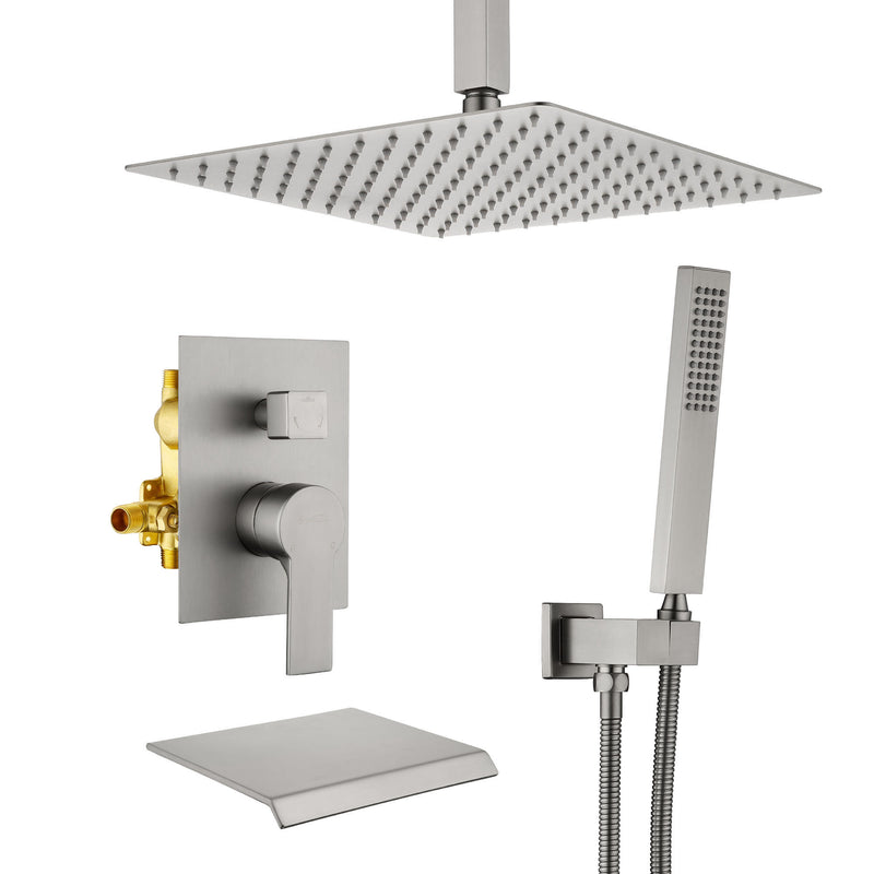Shower System 12 Inch Rain Shower Head Ceiling Mount with Handheld Spray Luxury High Pressure Shower Combo Set
