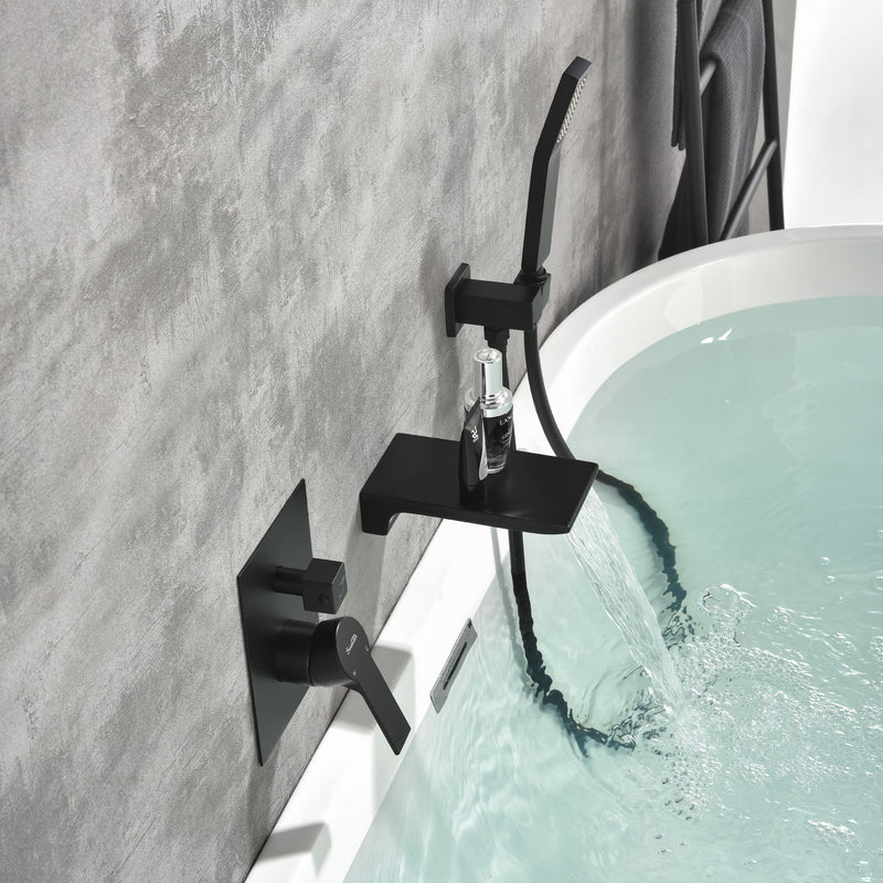 Waterfall Wall Mounted Bathtub Faucet with Hand Shower in Brushed Gold, Brushed Nickel, Matte Black