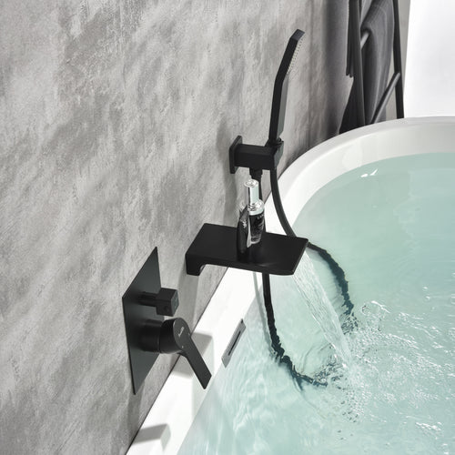Waterfall Wall Mounted Bathtub Faucet with Hand Shower in Brushed Gold, Brushed Nickel, Matte Black