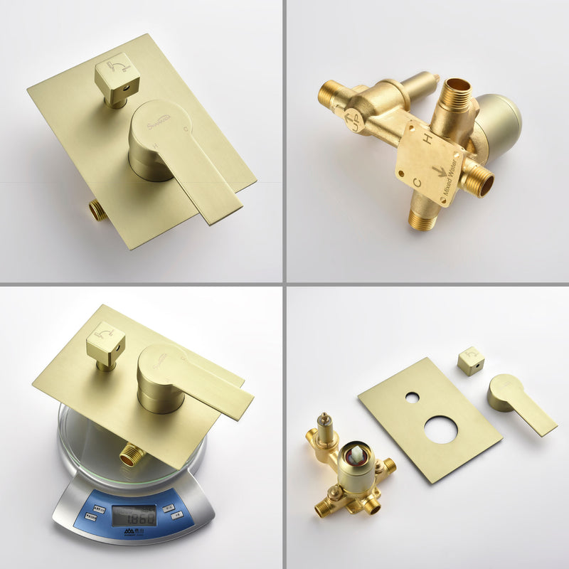 Waterfall Wall Mounted Bathtub Faucet with Hand Shower in Brushed Gold, Brushed Nickel, Matte Black