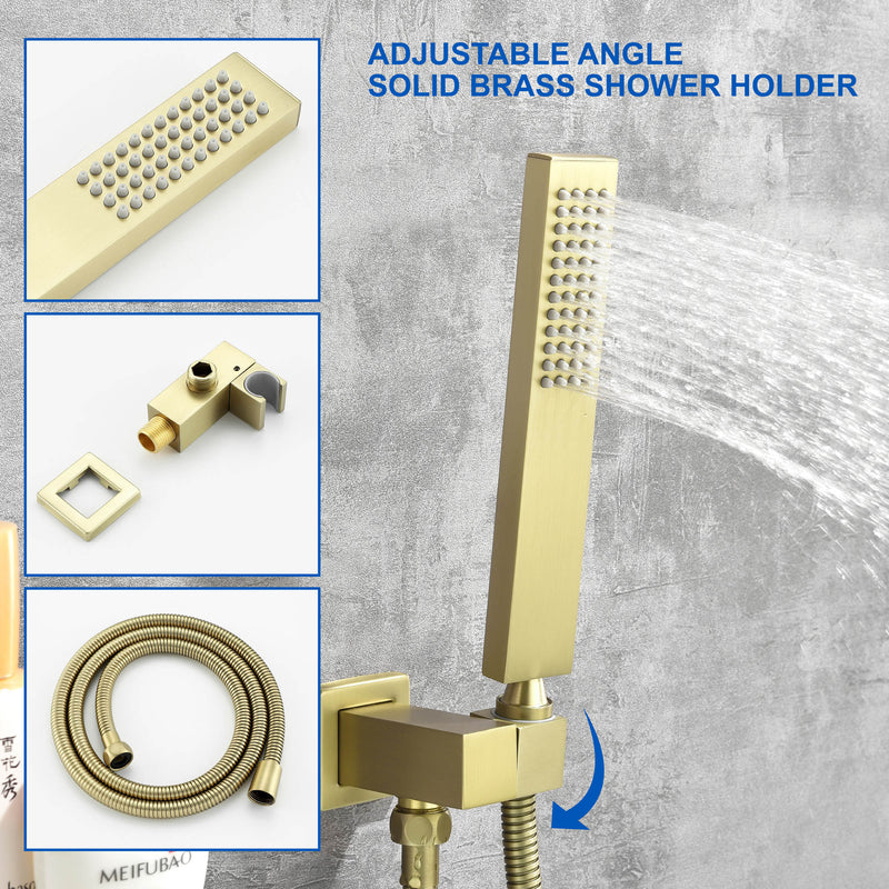 Waterfall Wall Mounted Bathtub Faucet with Hand Shower in Brushed Gold, Brushed Nickel, Matte Black