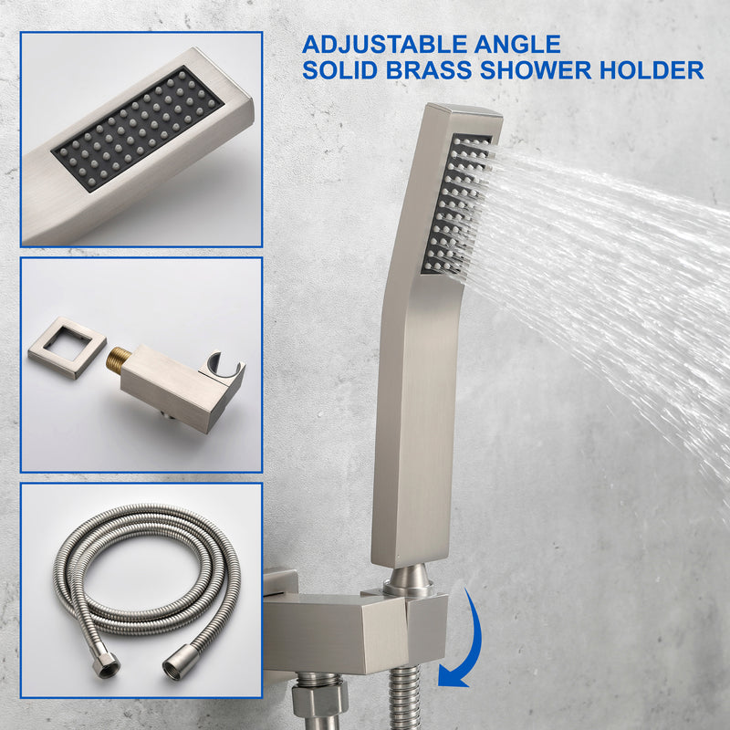 Waterfall Wall Mounted Bathtub Faucet with Hand Shower in Brushed Gold, Brushed Nickel, Matte Black