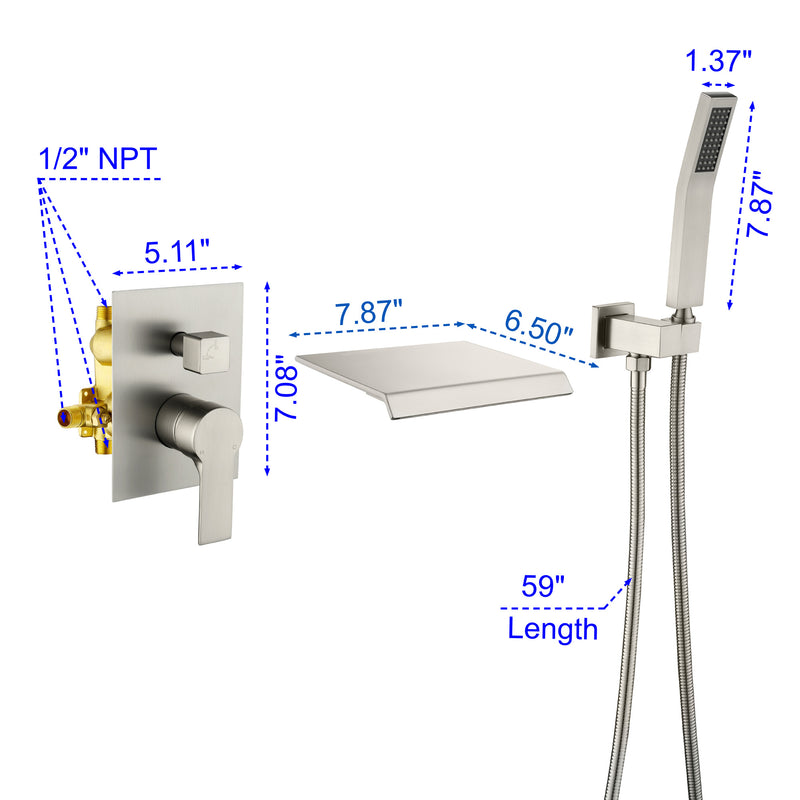 Waterfall Tub Faucet Wall Mount Roman Tub Filler
