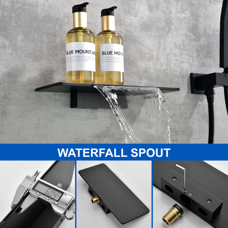 Waterfall Spout Wall Mounted Roman Tub Faucet with Handheld shower Modern Single Handle Tub Filler Solid Brass
