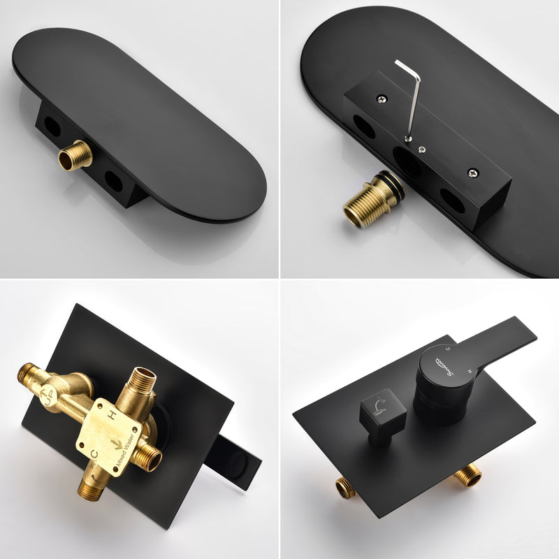 Waterfall Spout Wall Mounted Roman Tub Faucet with Handheld shower Modern Single Handle Tub Filler Solid Brass