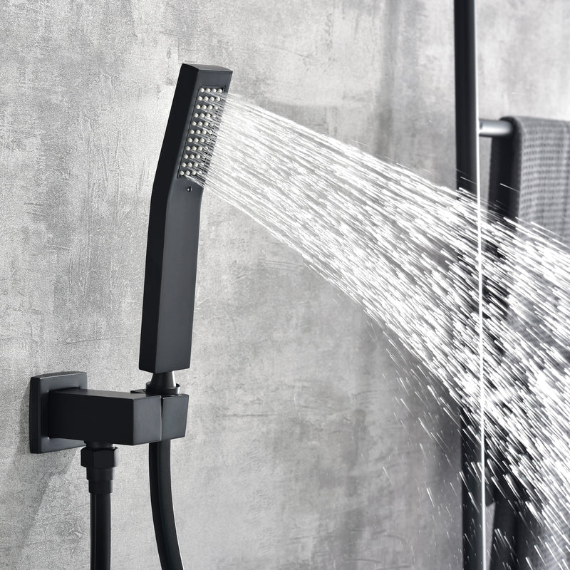 Waterfall Spout Wall Mounted Roman Tub Faucet with Handheld shower Modern Single Handle Tub Filler Solid Brass