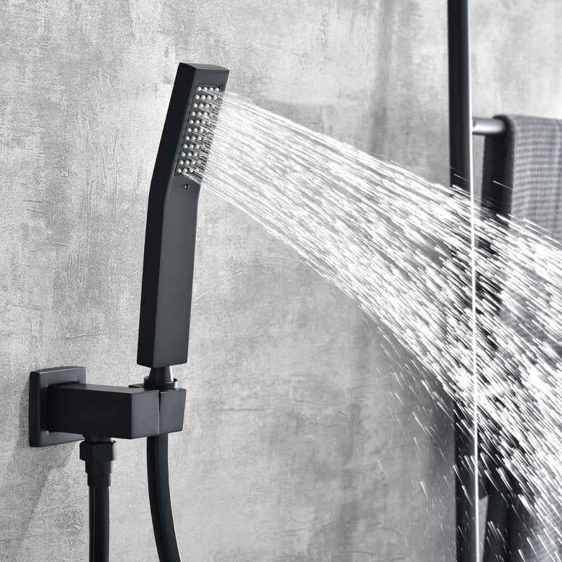 Waterfall Spout Wall Mounted Roman Tub Faucet with Handheld shower Modern Single Handle Tub Filler Solid Brass