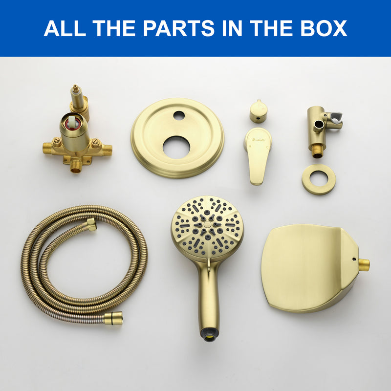 3-Hole Tub Faucet with 7-setting ABS Handheld Shower Wall Mount Waterfall Tub Filler Trim in Matte Black, Brushed Nickel, Brushed Gold