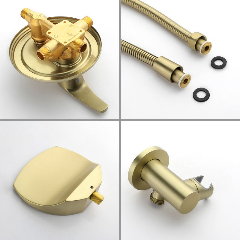 3-Hole Tub Faucet with 7-setting ABS Handheld Shower Wall Mount Waterfall Tub Filler Trim in Matte Black, Brushed Nickel, Brushed Gold