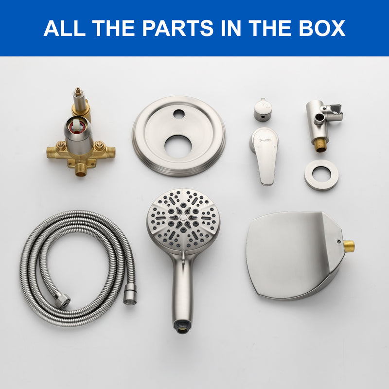 3-Hole Tub Faucet with 7-setting ABS Handheld Shower Wall Mount Waterfall Tub Filler Trim in Matte Black, Brushed Nickel, Brushed Gold