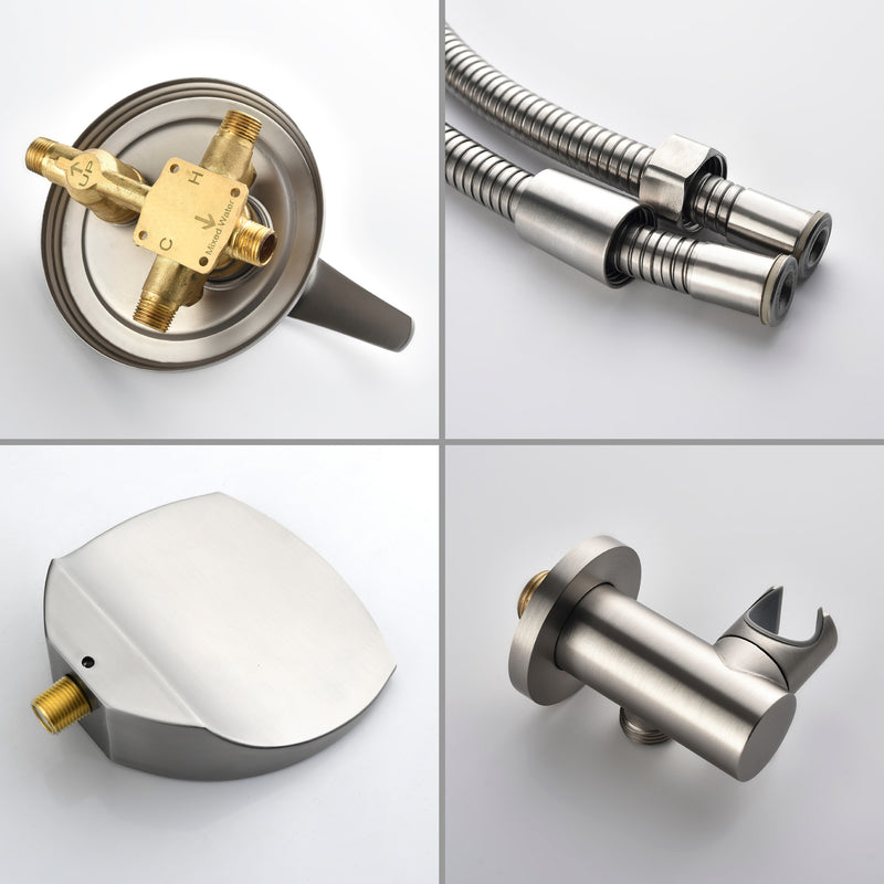 3-Hole Tub Faucet with 7-setting ABS Handheld Shower Wall Mount Waterfall Tub Filler Trim in Matte Black, Brushed Nickel, Brushed Gold