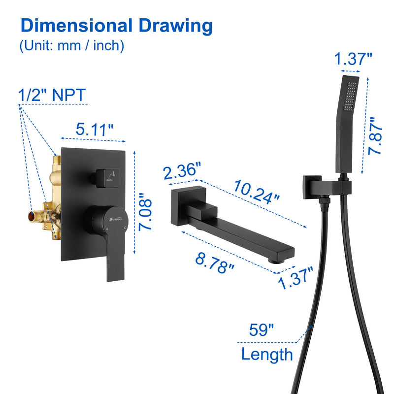 Bathroom Shower System Rainfall Handheld Shower With Faucet Set Tub Spout Wall Mounted Shower Head Trim Kit With Rough-In Valve