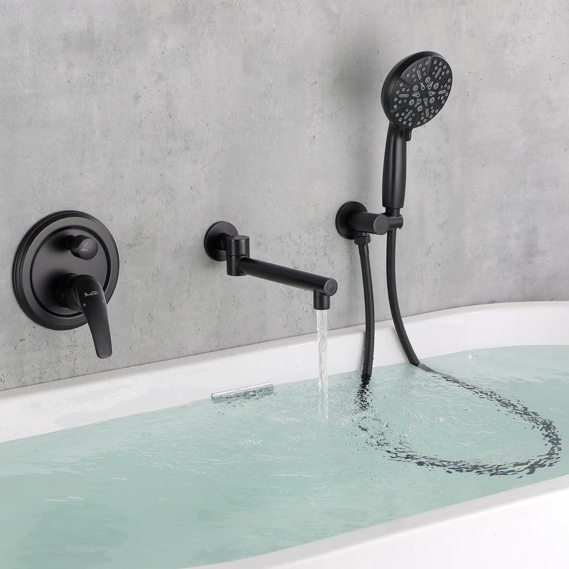 Wall Mounted bathtub faucet with 180 Degree Swivel Spout & 7 mode Handheld shower - Brushed Gold, Bruhsed Nickel, Matte Black