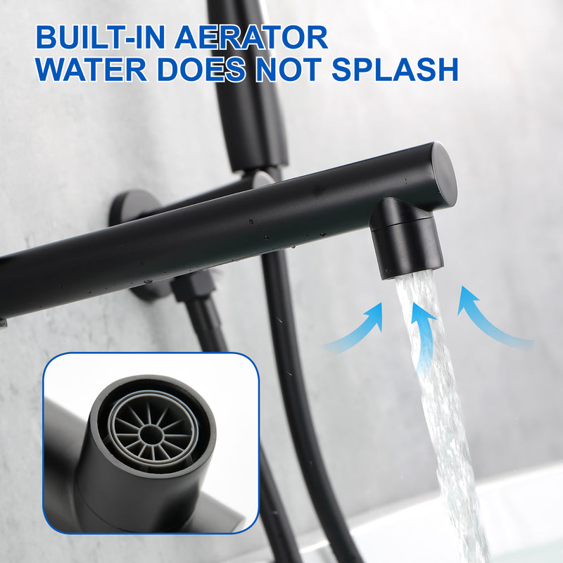 Wall Mounted bathtub faucet with 180 Degree Swivel Spout & 7 mode Handheld shower - Brushed Gold, Bruhsed Nickel, Matte Black