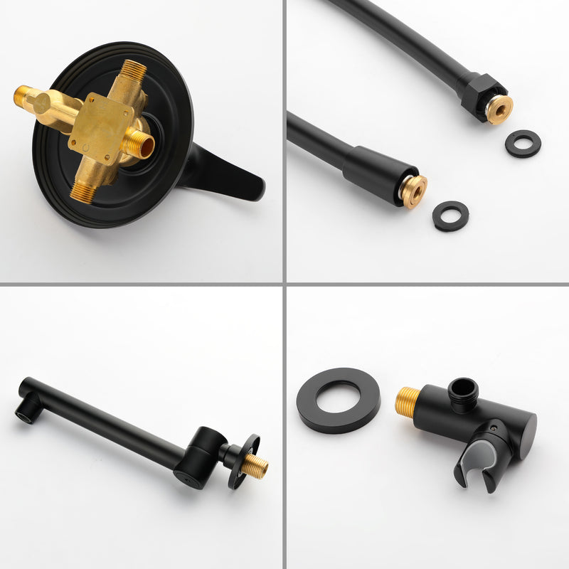 Wall Mounted bathtub faucet with 180 Degree Swivel Spout & 7 mode Handheld shower - Brushed Gold, Bruhsed Nickel, Matte Black