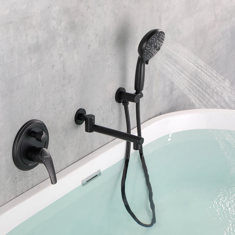 Wall Mounted bathtub faucet with 180 Degree Swivel Spout & 7 mode Handheld shower - Brushed Gold, Bruhsed Nickel, Matte Black