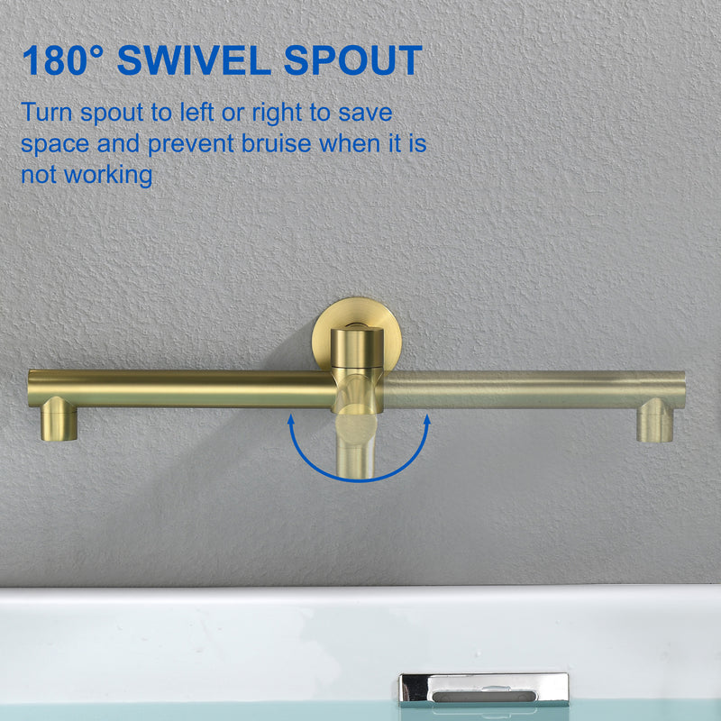 Wall Mounted bathtub faucet with 180 Degree Swivel Spout & 7 mode Handheld shower - Brushed Gold, Bruhsed Nickel, Matte Black