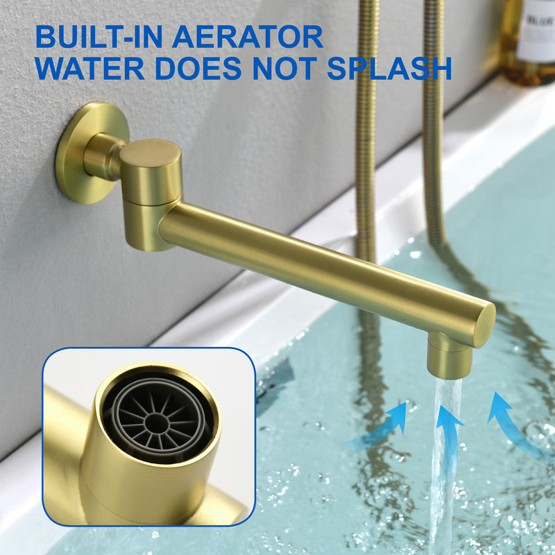 Wall Mounted bathtub faucet with 180 Degree Swivel Spout & 7 mode Handheld shower - Brushed Gold, Bruhsed Nickel, Matte Black