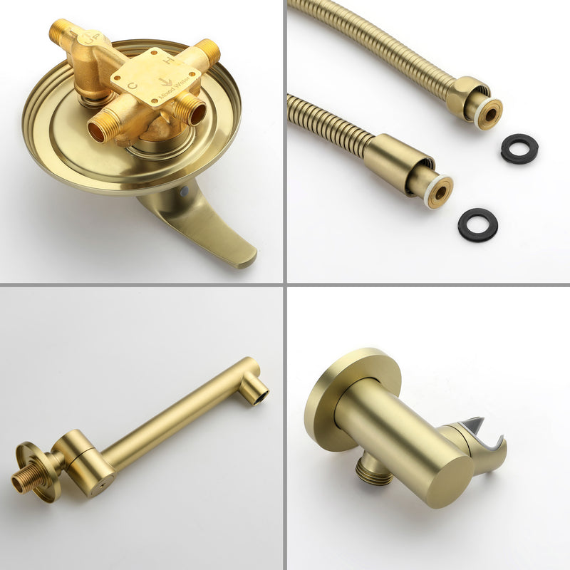 Wall Mounted bathtub faucet with 180 Degree Swivel Spout & 7 mode Handheld shower - Brushed Gold, Bruhsed Nickel, Matte Black