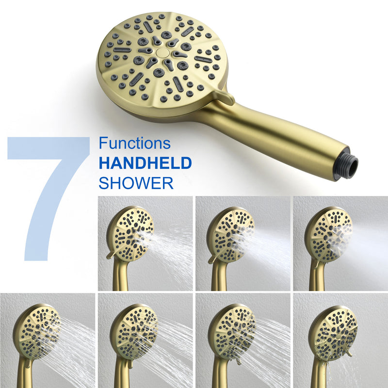 Wall Mounted bathtub faucet with 180 Degree Swivel Spout & 7 mode Handheld shower - Brushed Gold, Bruhsed Nickel, Matte Black