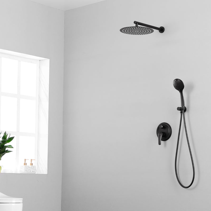 2 Way Shower System with 12 inch Round Overhead Shower and 5-Setting Handheld Shower Head