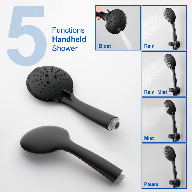 2 Way Shower System with 12 inch Round Overhead Shower and 5-Setting Handheld Shower Head