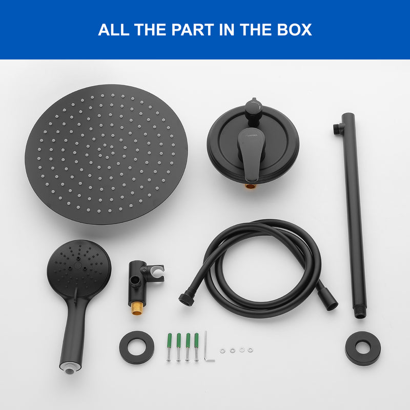 2 Way Shower System with 12 inch Round Overhead Shower and 5-Setting Handheld Shower Head