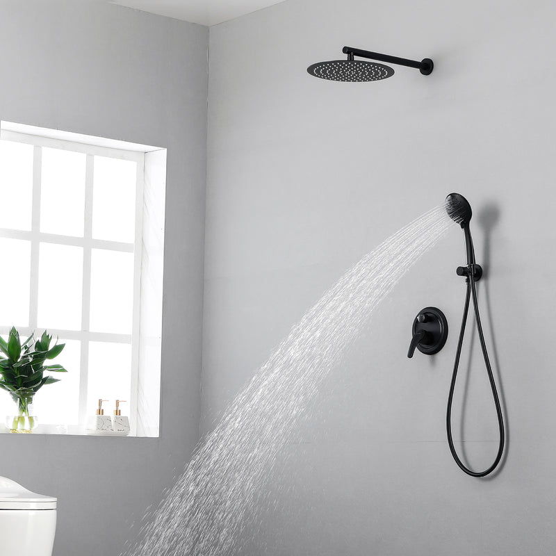 2 Way Shower System with 12 inch Round Overhead Shower and 5-Setting Handheld Shower Head