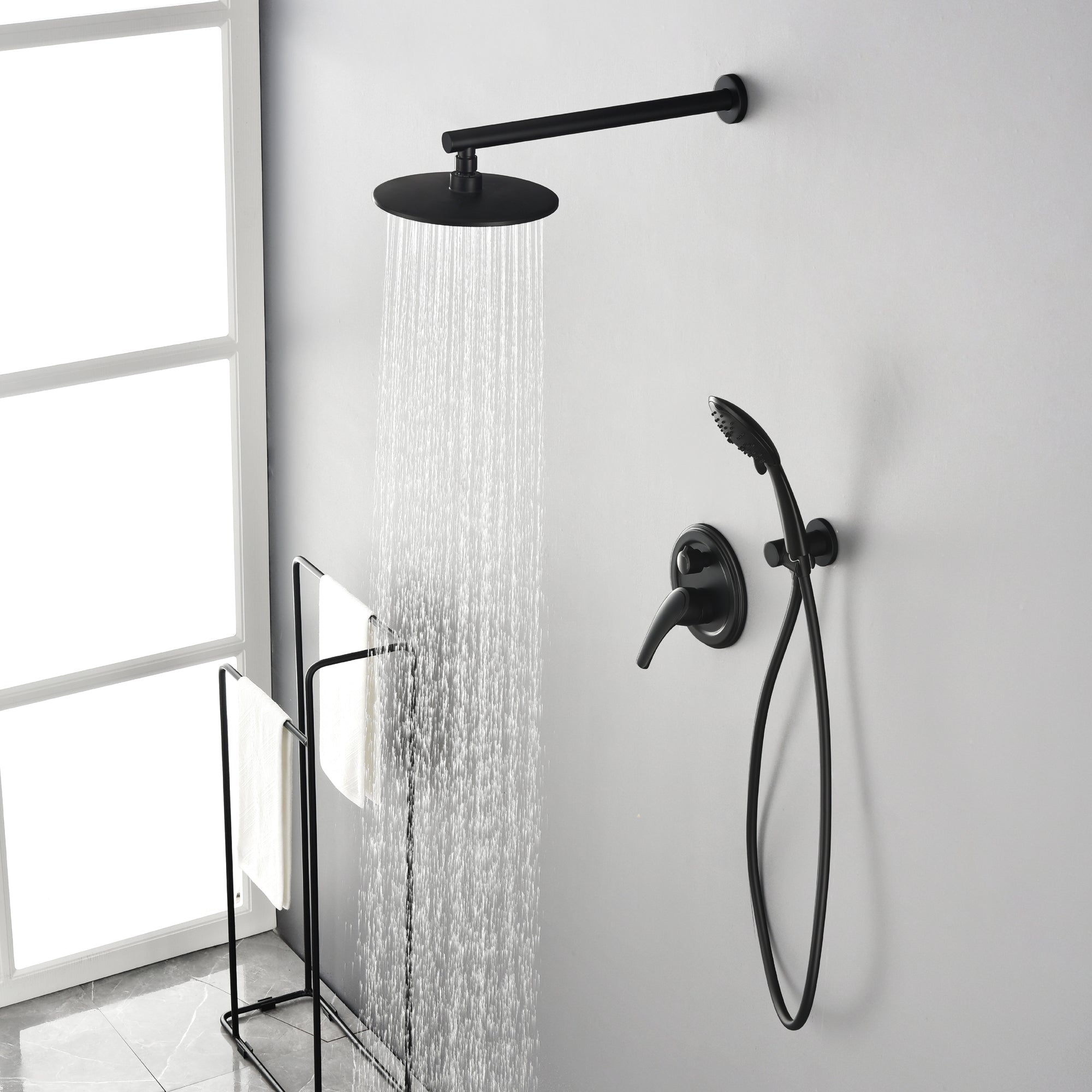 Shower System, Wall Mounted Shower Faucet Set for Bathroom with High  Pressure 12 Stainless Steel Rain Shower head and 5-Mode Handheld Shower Set,  2 Way Shower Valve Kit, Matte Black 